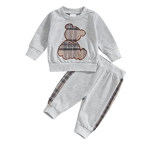 Himllauen Baby Jungen Mädchen Kleidung Kleiner Bär Sweatshirt + Hose Zweiteiler Set Neugeborene Outfit (Grau, 3-6 Months)