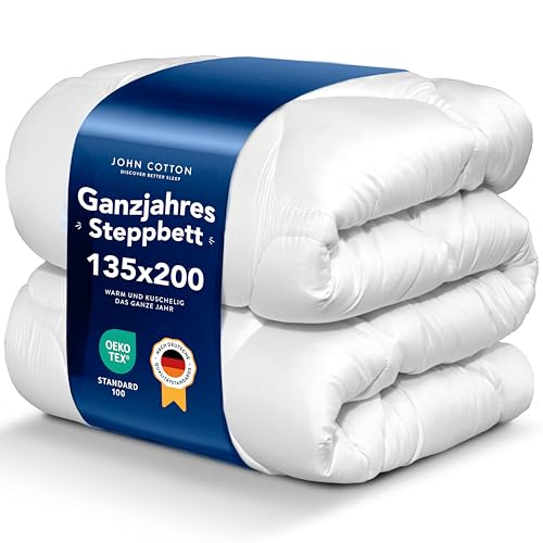 John Cotton New Way Bettdecke 135x200 - Innovativ & Atmungsaktive Steppdecke für Allergiker | Oeko-Test Zertifiziert Bettdecken | Weiche Microfaser Schlafdecke | Ganzjahresdecke 135 x 200 cm