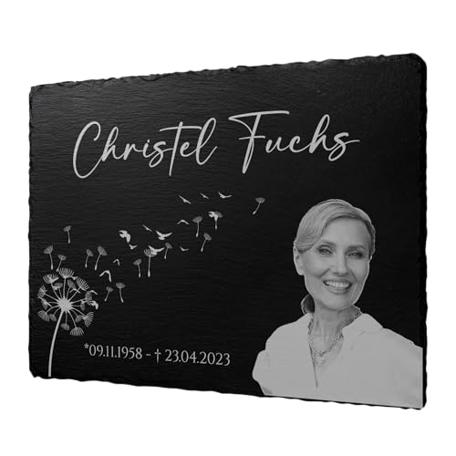 CHRISCK design Schiefertafel aus Schiefer 40 x 30 cm | Grabstein Grabschmuck aus Schiefer | Grabplatte mit Text