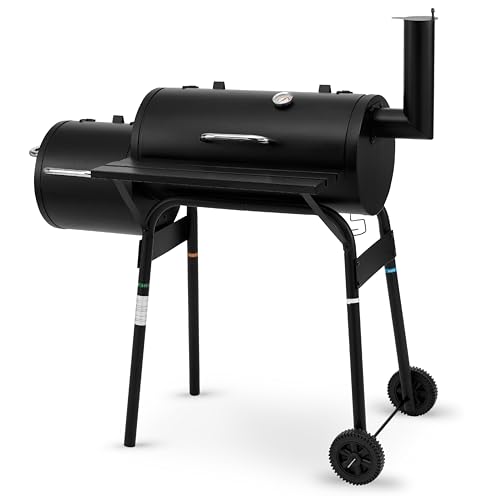 tepro BBQ Smoker Grill Wichita, mit 2 Grillkammern, Rädern und Thermometer im Deckel, Maße ca. 112 x 63 x 116,5 cm, Schwarz