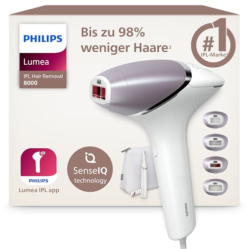 Philips Lumea IPL Series 8000 – IPL-Gerät zur Haarentfernung, Alternative zur Laser-Haarentfernung, inkl. Trimmer und 4 Aufsätzen für Körper, Gesicht, Bikinizone & Achseln (BRI949/00)