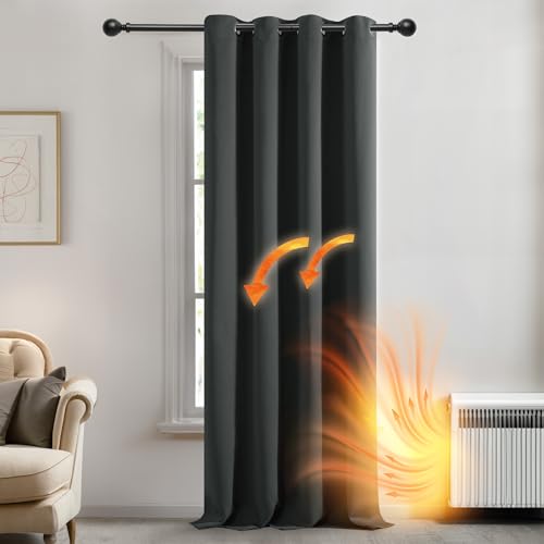Deconovo Vorhänge Blickdicht Verdunklungsvorhang H214 x B132 cm Gardine mit Ösen Raumteiler Vorhang Wohnzimmer Thermogardine Wärmeisolierung Dunkelgrau, 1 Stück