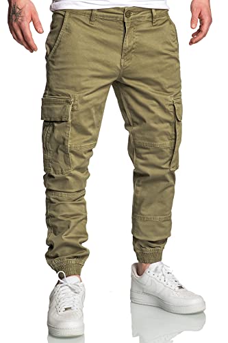 REPUBLIX Herren Jogger Cargo Chino Jeans Hose R7020 Olive W36