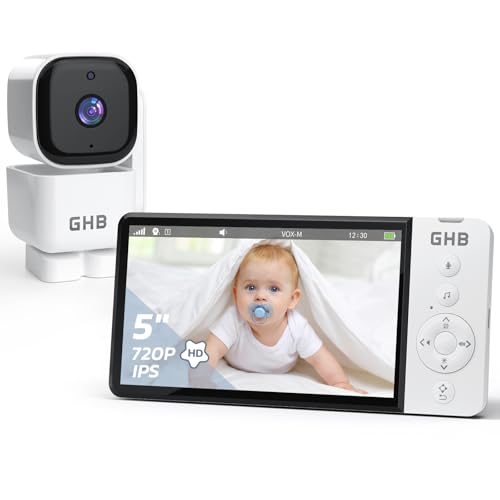 GHB Babyphone mit Kamera 5 Zoll 720p 350° Rotation 5000mAh VOX-Modus Digitalzoom Nachtsicht Gegensprechen Temperaturanzeige