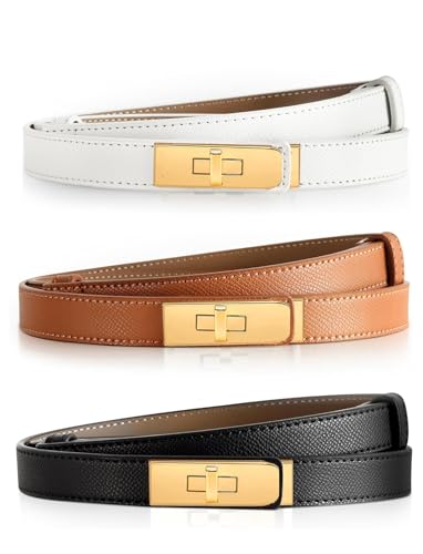 THALASIENE Dupes Damen Gürtel aus Hochwertigem Leder,Ledergürtel,Schmaler Gürtel Damen,Skinny Damengürtel,Braun&Schwarz&Weißer Damen-gürtel für Frauen Jeans Hosen Kleider