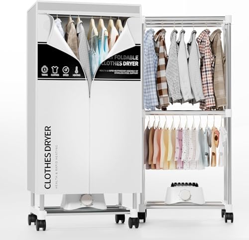 Wäschetrockner, Tragbare Trockenmaschine mit Timer, 60inch Wäschetrockner mit großer Kapazität, elektrischer Trockner/Rack für Zuhause (Grau VT8)