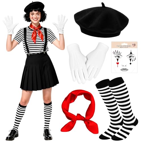 Oerphh 7 Stück Clown KostüM Damen Karneval Pantomime Herren Costume Mottoparty FranzöSin ZubehöR KostüMzubehöR FüR Karneval Mottopartys Mehrfarbig Halloween Cosplay FaschingskostüMe FaschingskostüMe