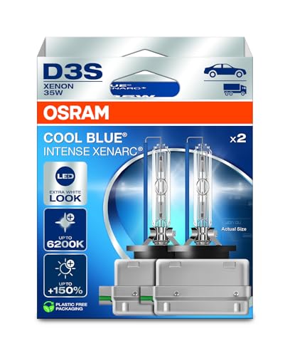 Osram XENARC® COOL BLUE® INTENSE D3S, +150% mehr Helligkeit, bis zu 6.200K, Xenon-Scheinwerferlampe, LED Look, Hängebox (2 Lampen)
