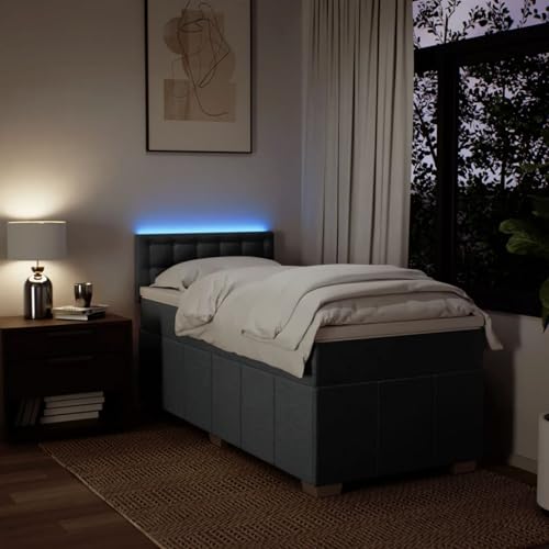 IKAYAA Boxspringbett 90 x 200 cm - Bett mit LED Beleuchtung, Federkern Matratze,Topper & Kopfteil - Polsterbett 90 x 200 cm mit Matratze - Bett mit Matratze und Lattenrost Dunkelgrau
