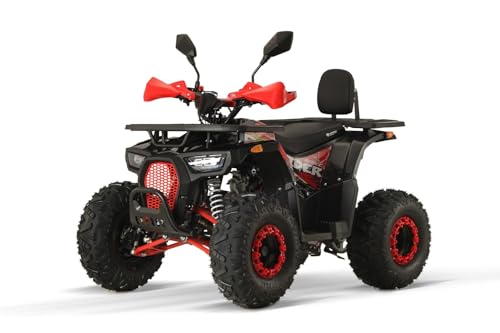 Nitro Motors Dustrider RS8 3G 125cc Kinderquad 4 Takt 8 Zoll LED Licht Digitaltacho 3 Gang Halbautomatik Rückwärtsgang hydraulische Scheibenbremsen Gepäckträger (Schwarz-Rot)