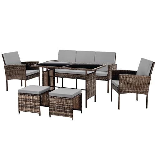 SVITA Denver Polyrattan Gartenmöbel Set 7 Personen Essgruppe Lounge Esstisch Braun