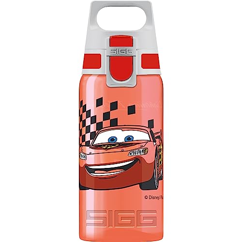 SIGG VIVA ONE Cars Kinder Trinkflasche (0.5 L), schadstofffreie Kinderflasche mit auslaufsicherem Deckel, einhändig bedienbare Wasserflasche für Kinder