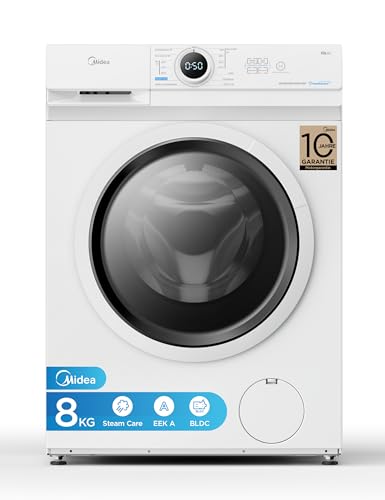 Midea MF10EW80B Waschmaschine / 8kg / 1400 U/Min/EEK A/Inverter Quattro Moto/Dampffunktion/Grosse Trommel/Slim Design/Nachlegefunktion/Kindersicherung/AquaStop, Weiß