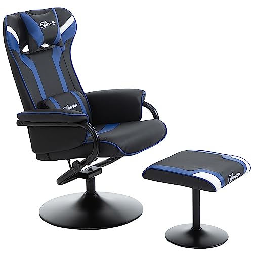 Vinsetto Relaxsessel mit Hocker, Fernsehsessel, Polstersessel im Spiel-Stil, Gamingstuhl mit Liegefunktion, 130° neigbar, für Videoraum, Freizeitraum, Dunkelblau+Schwarz, 67 x 82,5 x 103 cm
