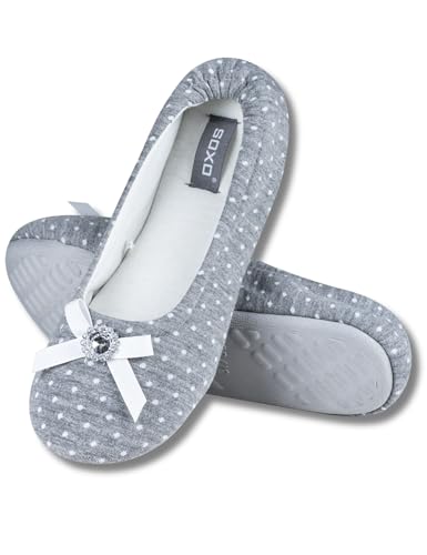 soxo Hausschuhe Ballerinas Damen Sommerschuhe Elegant Ballerina Schuhe Pretty Slipper 39/40 Grau mit Diamant