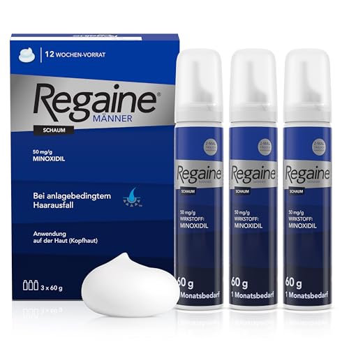 REGAINE Männer Schaum: 3-Monatspackung mit 50 mg/g Minoxidil, stoppt erblich bedingten Haarausfall bei Männern und regt das Haarwachstum an, 3 x 60 g