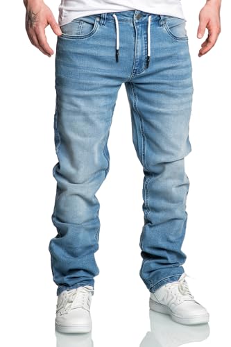 REPUBLIX Herren Sweathose in Stretch Denim Basic Jeans Hose Kordel R7031 Hellblau W32