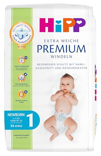 HiPP Extra Weiche Premium Windel Größe 1 Newborn 2-5 kg, 72 Stück (3 Packungen mit 24), mit 3-fach Auslaufschutz und Duo Hautschutz