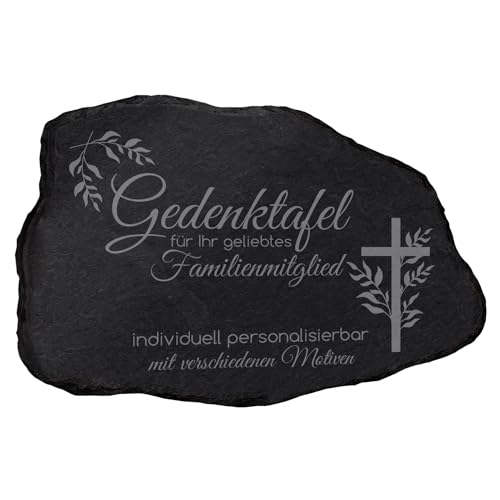 mtb more energy Gedenktafel Grabstein aus Schiefer mit Gravur - wähle passende Motive und Schriftarten - Naturform (22 x 15 cm) - Grabplatte Gedenkbild Kondolenzfeier