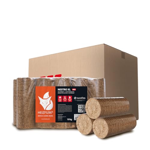HEIZFUXX Holzbriketts Nestro XL Red - Hartholzbriketts 20 kg (2x10 kg) - Premium Briketts für Kamin, Heizkessel & Ofen - Hoher Heizwert, geringer Aschegehalt & maximale Energieausbeute