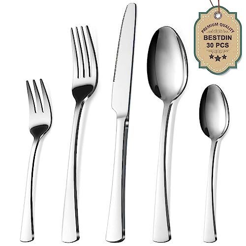 Bestdin Besteck Set 6 Personen, 30 teilig Edelstahl Besteckset, Essbesteck Set mit Messer Gabel Löffel, Hochwertiges Edelstahlbesteck, Spülmaschinenfest.