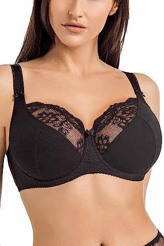 Teyli Damen BH - Minimizer BH Bügel - Baumwolle BH - BH Grosse Grössen - BH Große Brüste - Komfort Starker Halt BH - Damen Bügel Minimizer - Damen BHS Frauen Bra Schwarz 95F