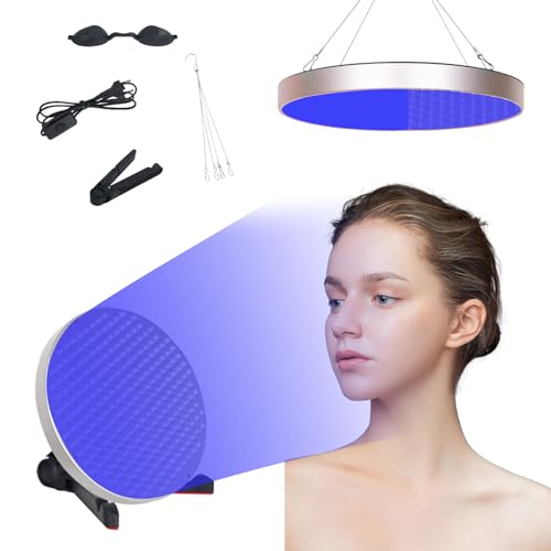 Solarium für Zuhause – 50W Blaulicht-Bräunungslampe mit 250 LEDs, Gesichtsbräuner für Gesicht und Körper, mit Tischständer, Aufhängung und Augenmaske, 460nm Lichttherapie