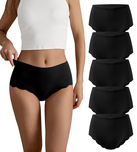 SHARICCA Nahtlos Slips Unterwäsche Damen Hohe Taille Bequeme Seamless Hipster Slips No Show Unterhosen Damen Panties Mehrpack (Mehrfarbig-5P03-XL)