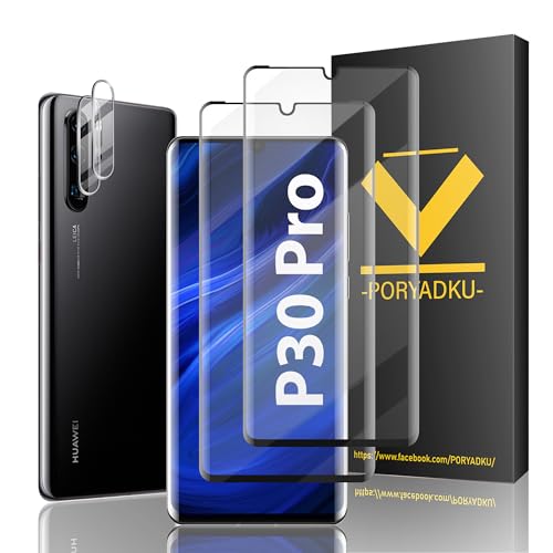 V-PORYADKU Für Huawei P30 Pro 5G Panzer Schutz Glas (6,47 Zoll), 2 Stück+Kamera Schutzfolie 2 Stück, 9H Härte, Fingerabdruck kompatibel, HD Anti-Kratzen