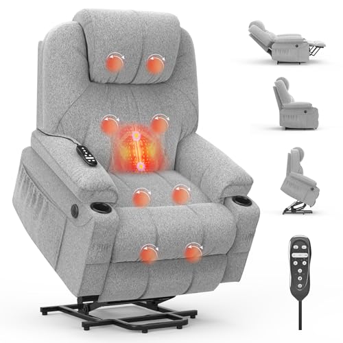 BareTay Relaxsessel für ältere Menschen, Power-Liegestuhl mit Massage und Wärme, verlängerte Fußstütze, Typ C + USB-Anschlüsse, 2 Getränkehalter, Zwei Seitentaschen, Liegestühle, Loungesofa