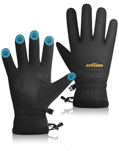 AXEVMEN wasserdichte Winterhandschuhe Herren Damen, Thermo Warme Fahrradhandschuhe mit Touchscreen, Plüschfutter, Winddicht & rutschfest für Ski, Outdoor, Laufen Laufen Wandern Plüsch Winter