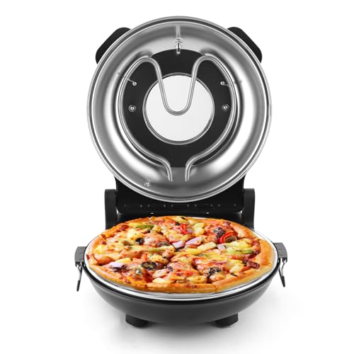 KLAIF Elektrischer Pizzaofen für die Arbeitsplatte mit 31 cm Keramikstein, zwei einstellbaren Temperaturreglern, inklusive 4 Pizzawerkzeugen (schwarz)