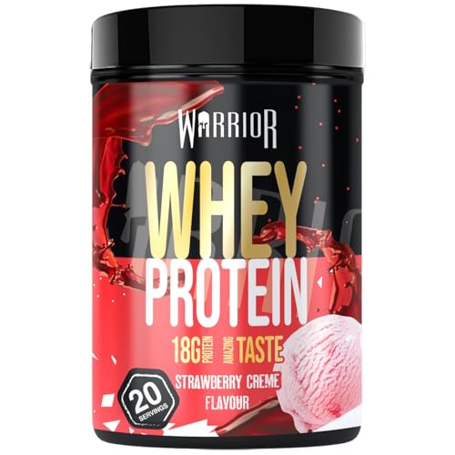 Warrior Whey Proteinpulver 500 g (Erdbeercreme) – muskelaturaufbau & Regeneration – Protein-Shake mit BCAAs, kohlenhydratarm & lecker – 20 Portionen für Fitness, Training & Sporternährung