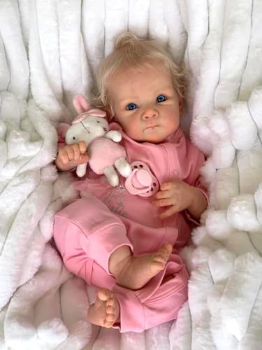 Zero pam Lebensecht Reborn Baby Mädchen Vollsilikon Puppe, 45 cm Reborn Babypuppe Wie Echtes Baby, Vollsilikon Vinyl Waschbare Puppe mit Haaren Bew Augen Offen (Bauernhaus)