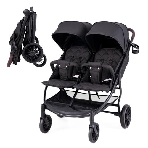 COSTWAY Geschwisterwagen klappbar, Zwillingswagen mit Verstellbarer Rückenlehne, Fußstütze & Baldachin, Reisebuggy mit Liegefunktion, Tragbarer Zwillingsbuggy für Baby bis 3 Jahre (Dunkelgrau)