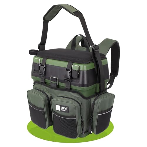 Zite Fishing [Multi Angelkoffer-Rucksack & Sitz-Kiepe in 1] Angeltasche inklusive 4x Tackle-Angelbox für Angelzubehör im Deckel, Angeltasche mit Boxen Angel Tasche Angeltaschen Angelrucksack mit Boxen