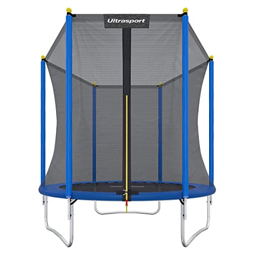 Ultrasport Uni-Jump Trampolin Outdoor Kinder Belastbar bis 80 KG I Komplettset mit Sicherheitsnetz, Randabdeckung & Montagesatz I Bodentrampolin Gartentrampolin, Trampolin 183 cm