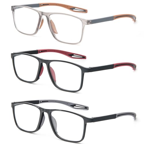 MMOWW 3er-pack Lesebrille Herren Damen Sportliches - Anti-blaue Ultraleicht TR90 Rahmen Computerbrille Arbeits Lesehilfe (Orange+Rot+Grau, +1.5)
