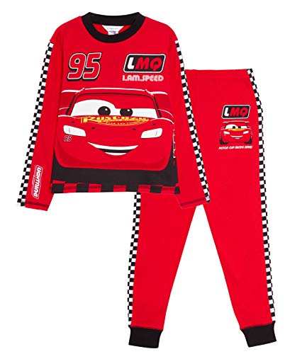 Disney Jungen Pyjama in voller Länge,Lightning McQueen,mit T-Shirt mit vollen Ärmeln 4-5 Jahre Rot