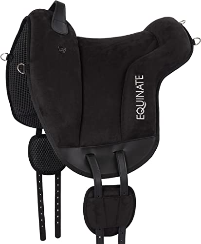 Equinate Reitpad Hamilton aus synthetischem Wildleder Pony Schwarz - Bareback Pad mit pflegeleichter Neopren Unterseite - Reitkissen Baumloser Sattel