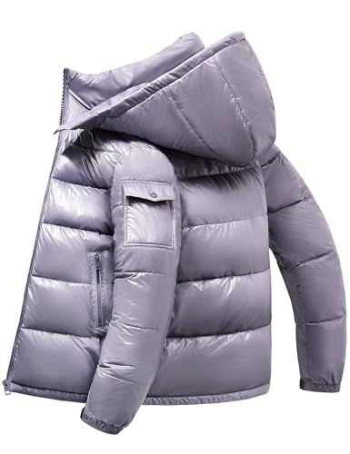 heekpek Herren Winterjacke Outdoor Steppjacke Herren Parka Jacken Männer Warme Winddicht Wasserdicht Puffer wintermantel mit Kapuze, Grau-violett, L