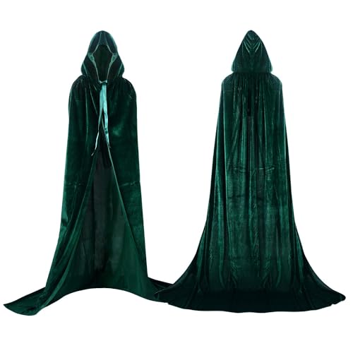 Labellevie Umhang mit Kapuze Lange SAMT Cape Vampir Kostüm Halloween Erwachsener Unisex- Gr. Medium, Grün
