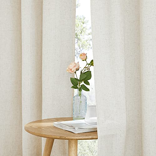 PONY DANCE Wohnzimmer Vorhänge Leinen Boho Ösenvorhang 2er Set H 245 x B 140 cm Beige, Leinenoptik Gardinen mit Ösen Leinenvorhang Halbtransparent Linen Curtains for Bedroom