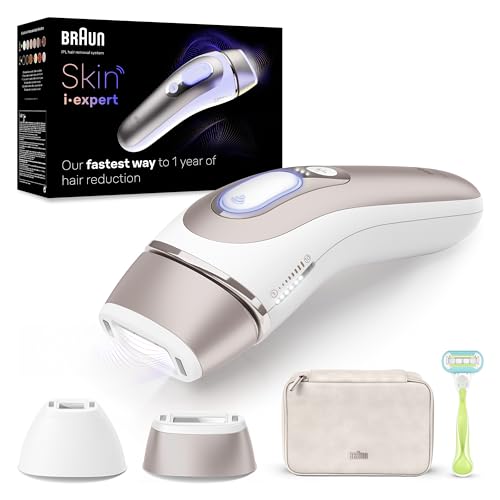 Braun Smart IPL 7 Skin i·expert – IPL Haarentfernungsgerät, Dauerhafte und Schmerzfreie Haarentfernung für Zuhause – inkl. Gratis App, Etui, Venus Rasierer, 2 smarte Aufsätze – PL7147, Weiß/Rosegold