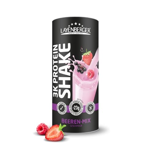 Layenberger 3K Protein Shake - 78% Eiweiß und nur 4,4% Kohlenhydrate bei nur 9 g Zucker, (1x 360 g) - Beeren-Mix