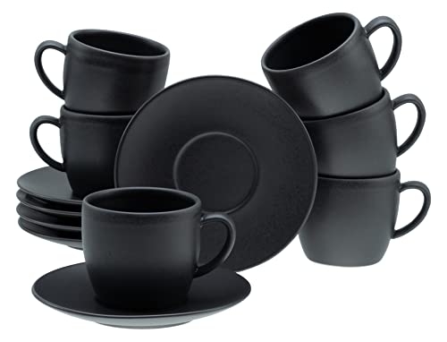 Creatable, 33043, Serie Soft Touch Black, 12-teiliges Geschirrset für 6 Personen, Cappuccino Set aus Steinzeug, spülmaschinen- und mikrowellengeeignet, Made in Europe