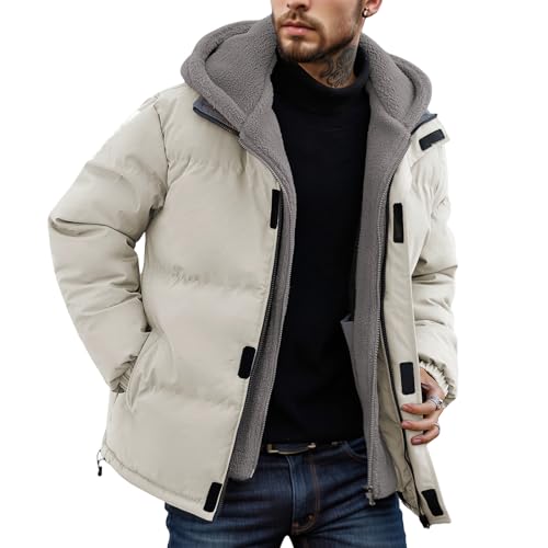 Generisch Herren Winterjacke Steppjacke Pufferjacke mit Kapuze Einfarbig Warme Winddichte Outdoorjacke Steppmantel Warm Jacke Gefüttert Steppjacke Wintermantel Outdoor Daunenmantel