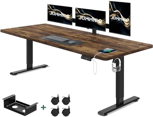 JUMMICO Höhenverstellbarer Schreibtisch 160 x 80 cm mit Kabelwanne, Schreibtisch Höhenverstellbar Elektrisch Stehpult mit USB-Buchse, Ergonomischer Steh-Sitz Tisch mit 360°Rollen,Vintage-Braun