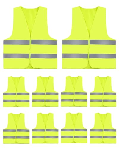 ZephyrCraft Warnwesten Auto 10er Set, Sicherheitsweste Gelb mit Reflektoren für Erwachsene & Kinder, Warnweste Autozubehör, Schutzweste für Fahrrad & Motorrad