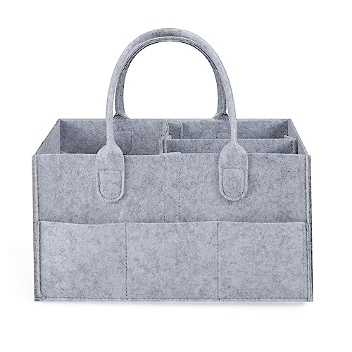 PandaEar Baby Windel Caddy Organizer - Tragbarer Wickeltasche mit Fächern, Faltbarer Filztasche für Feuchttücher und Babysachen (Grey)